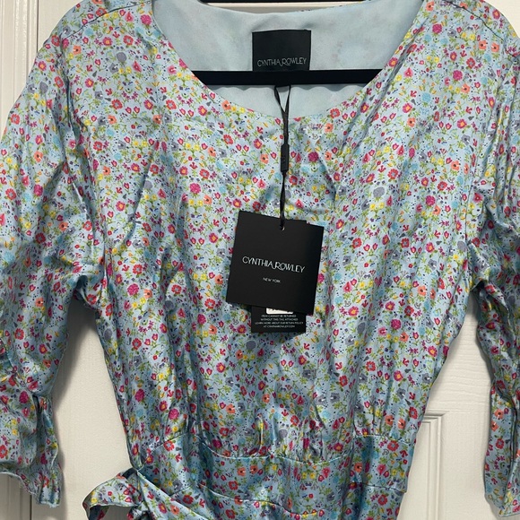 Cynthia Rowley Wallflower Sky Floral Wrap Dress Silk, Size 10 NWT - Picture 2 of 7
